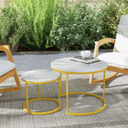 Round Nesting Coffee Tables Set: White Gold Marble Nesting Coffee Table Set of 2 - Modern Metal Stacking Side Table for Living Room Small Spaces