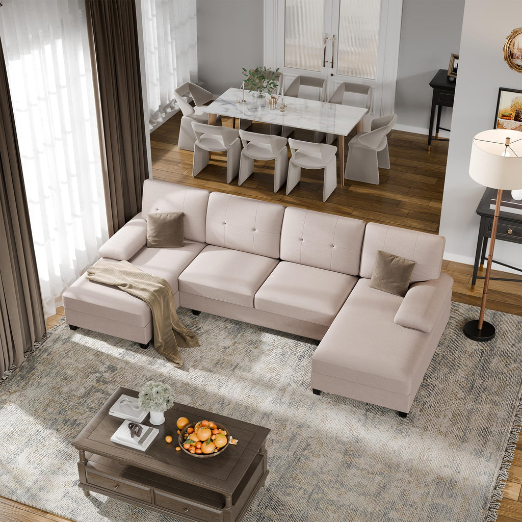 Walsunny Sectional Couches for Living Room, Convertible U-Shaped Sofa Couch with Double Chaise, 4 Seat Sofa Set Modular Sofa Couch for Apartment, Black