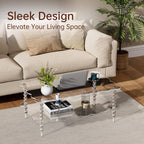 Acrylic Coffee Table, 2-Tier Living Room Table with Storage, Center Table Mid-Modern Century for Living Room, Easy to Assemble (Clear, 37.8“×23.6“×15.7”)