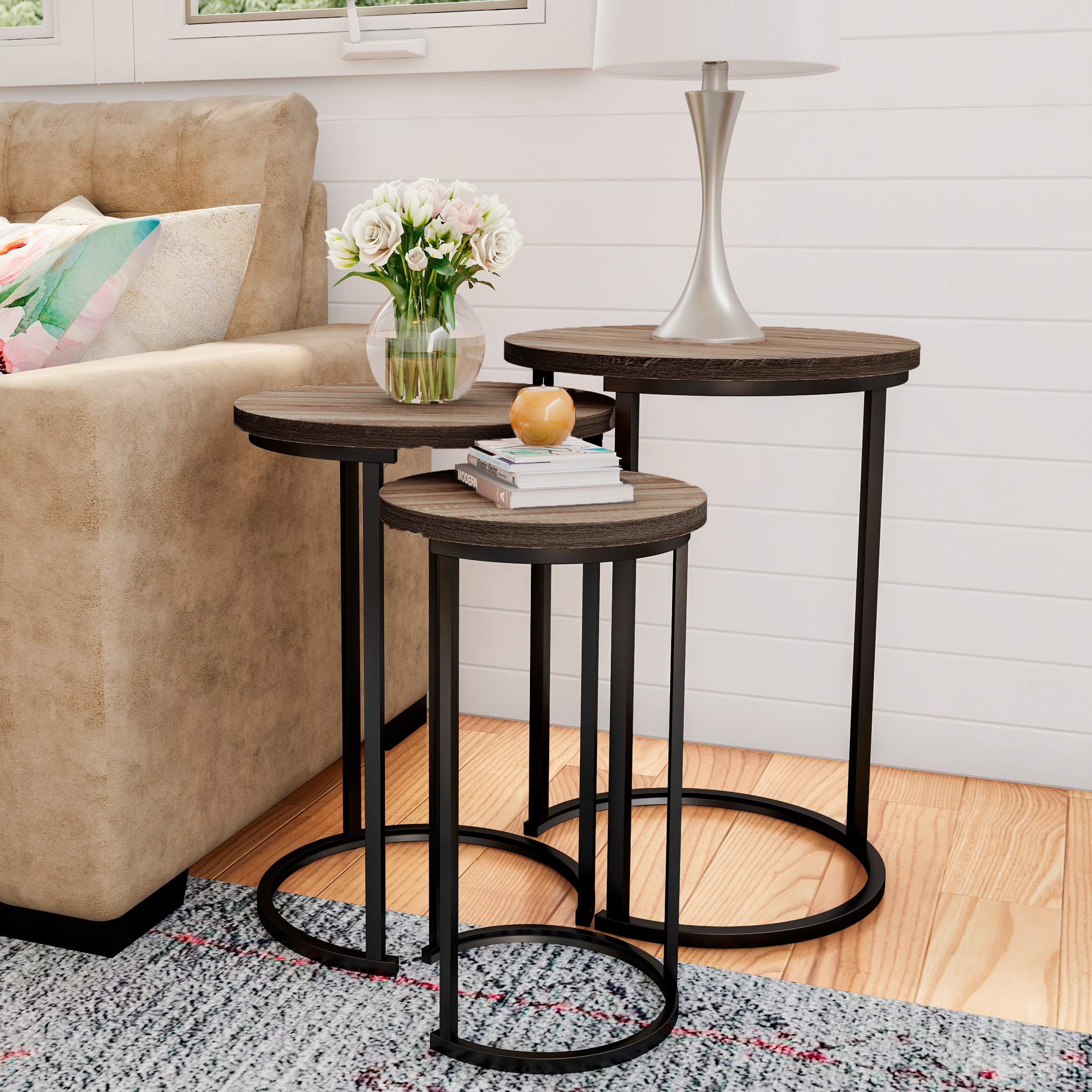 Lavish Home Nesting Tables - Set of 3 Round Side Tables for Living Room, Bedroom, or Home Office - Faux Marble End Table Set - Modern Living Room Furniture (White)