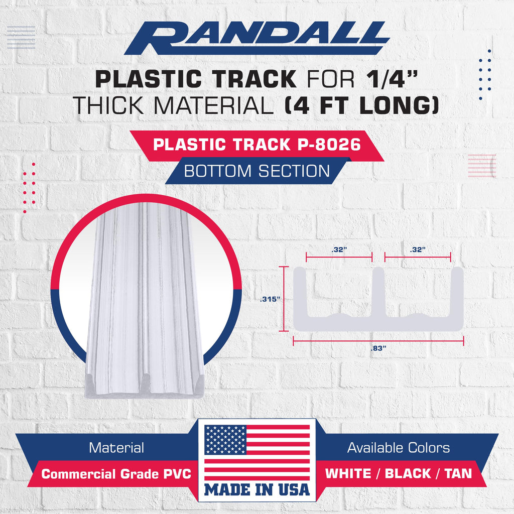 Randall Manufacturing 1/4" Plastic Sliding Door Track (White, 4 FT Long)