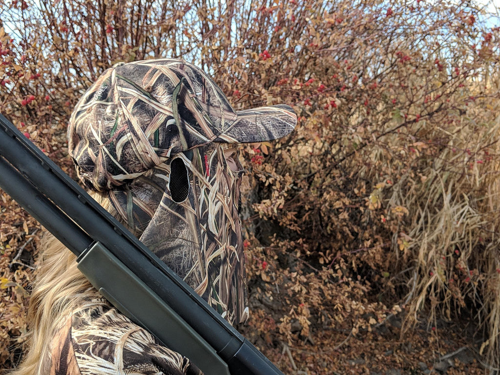 QuikCamo Mossy Oak Shadow Grass Blades Camo Hat with Built-in Face Mask for Duck Hunting (Adj Velcro Closure)