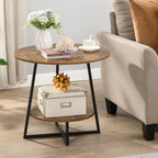 D&H FURNIMMT 20" Living Room Side Table for Small Spaces, 2 Tier Wood Top Round End Tables with Storage Shelf, Accent Sofa Table for Bedroom, Office, Sunroom, Balcony, Black