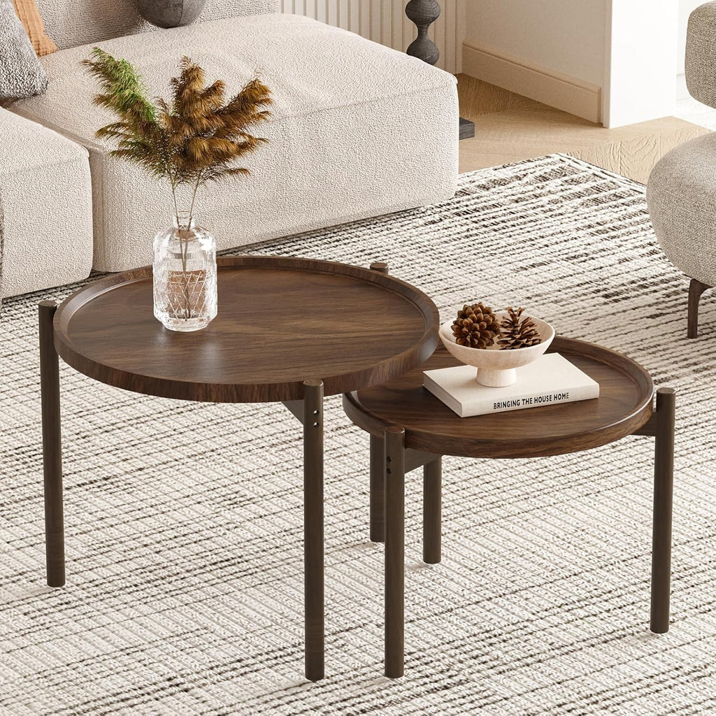 Round Nesting Coffee Tables Set of 2,Round End Table,Small Nesting Tables,Side Table,for for Living Room Bedroom Balcony