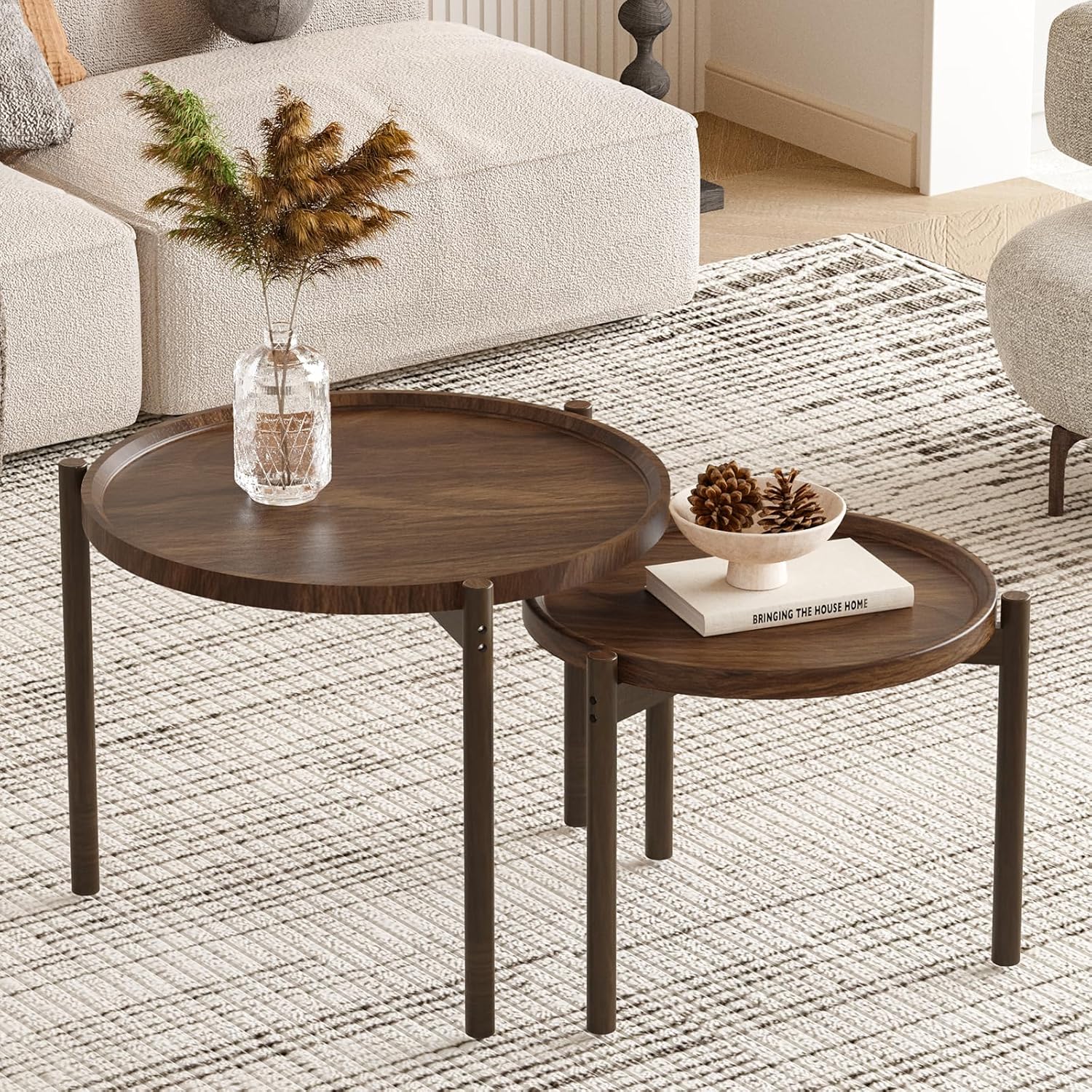Round Nesting Coffee Tables Set of 2,Round End Table,Small Nesting Tables,Side Table,for for Living Room Bedroom Balcony