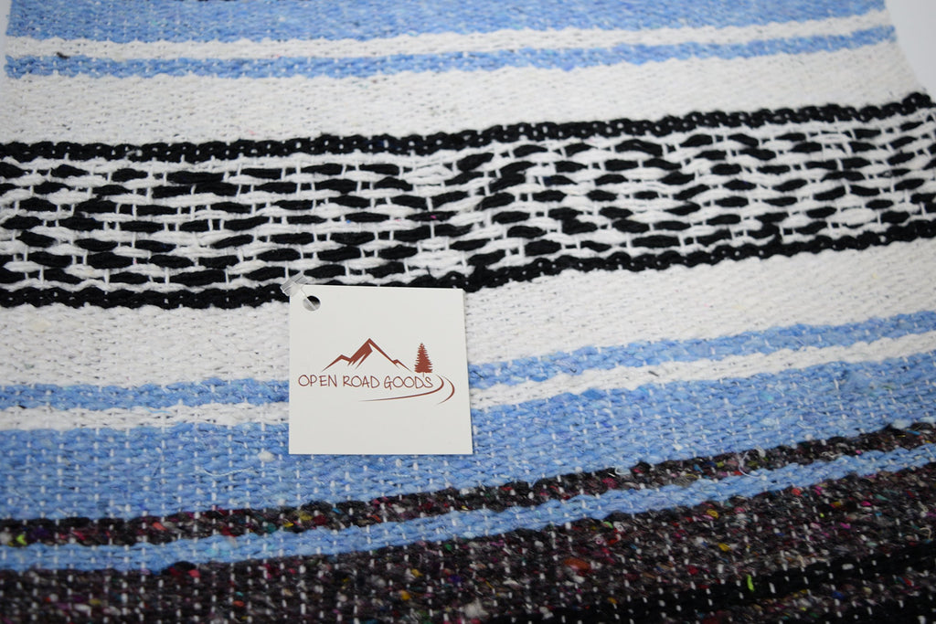 Open Road Goods Light Blue Mexican Blanket - Authentic Serape Falsa Blanket - Handmade