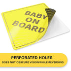 Baby On Board Signs, Car Essentials - Baby On Board Sticker - 2 Pack, 5" by 5" - Bright Yellow and See-Through When Reversing - Best Safety Signs - Non Magnet - Durable Strong Adhesive