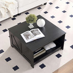 Farmhouse Coffee Table for Living Room, Wood Square Coffee Tables, 31.5" W x 31.5" D, Black