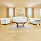 Naomi Home Emery Chesterfield Sofa with Rolled Arms, Tufted Cushions / 3 Seater Sectional Sofa Couch for Small Spaces, Living Room, Bedroom, Apartment Easy Tool-Free Assembly – Off White