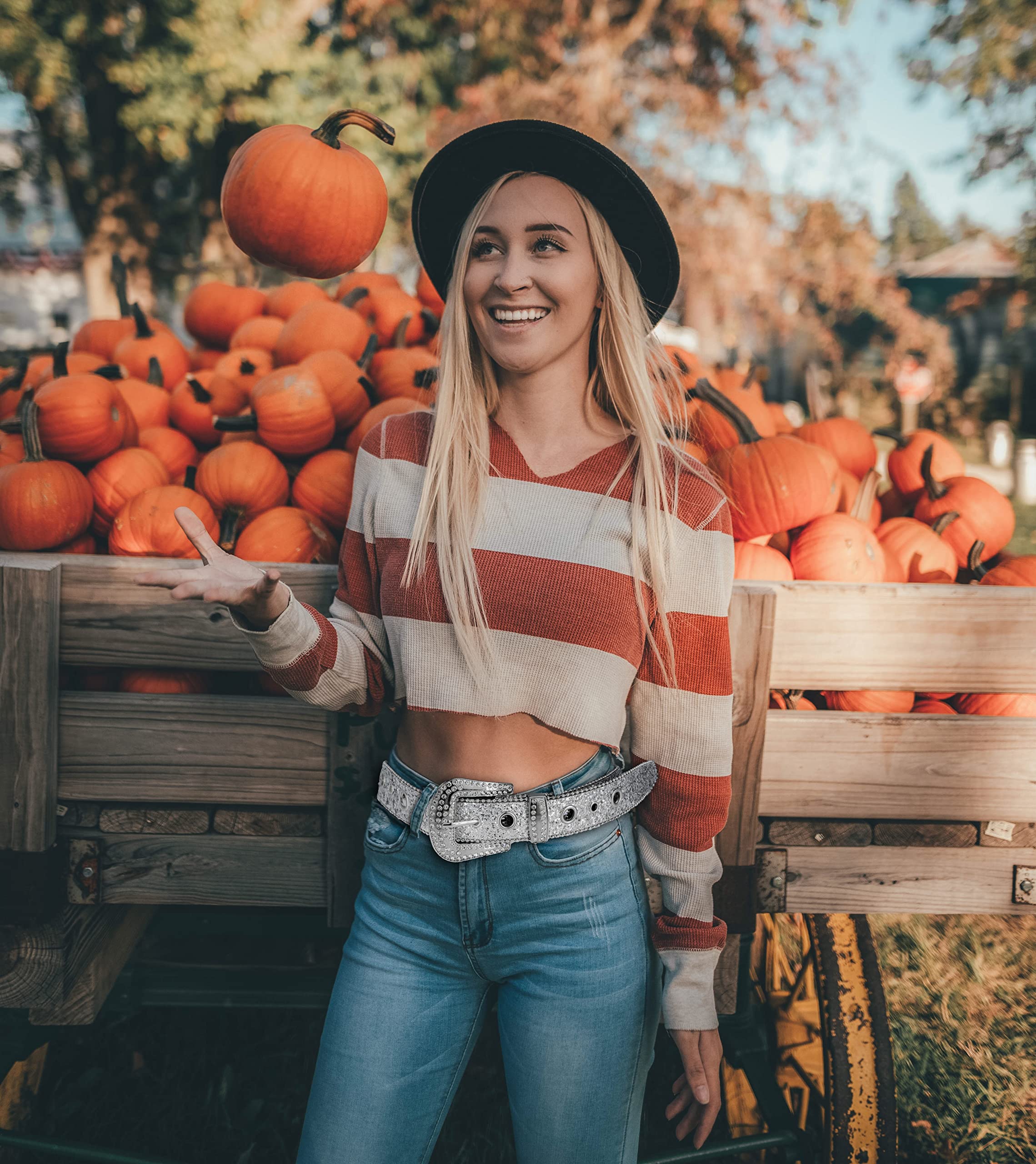 HinyBoeh Western-Rhinestone-Belts for Womens/Mens Sparkly-Bling-Belt Cowgirl-Cowboy-Country Belts for Unisex 26-37''Waist