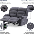 Oversized Recliner Loveseat with Heat and Massage, Wall-Hugger Reclining Sofa with Cup Holders and USB Port, Big Large 2-Seater Double RV Recliner Loveseat for Living Room (Fabric, Grey)