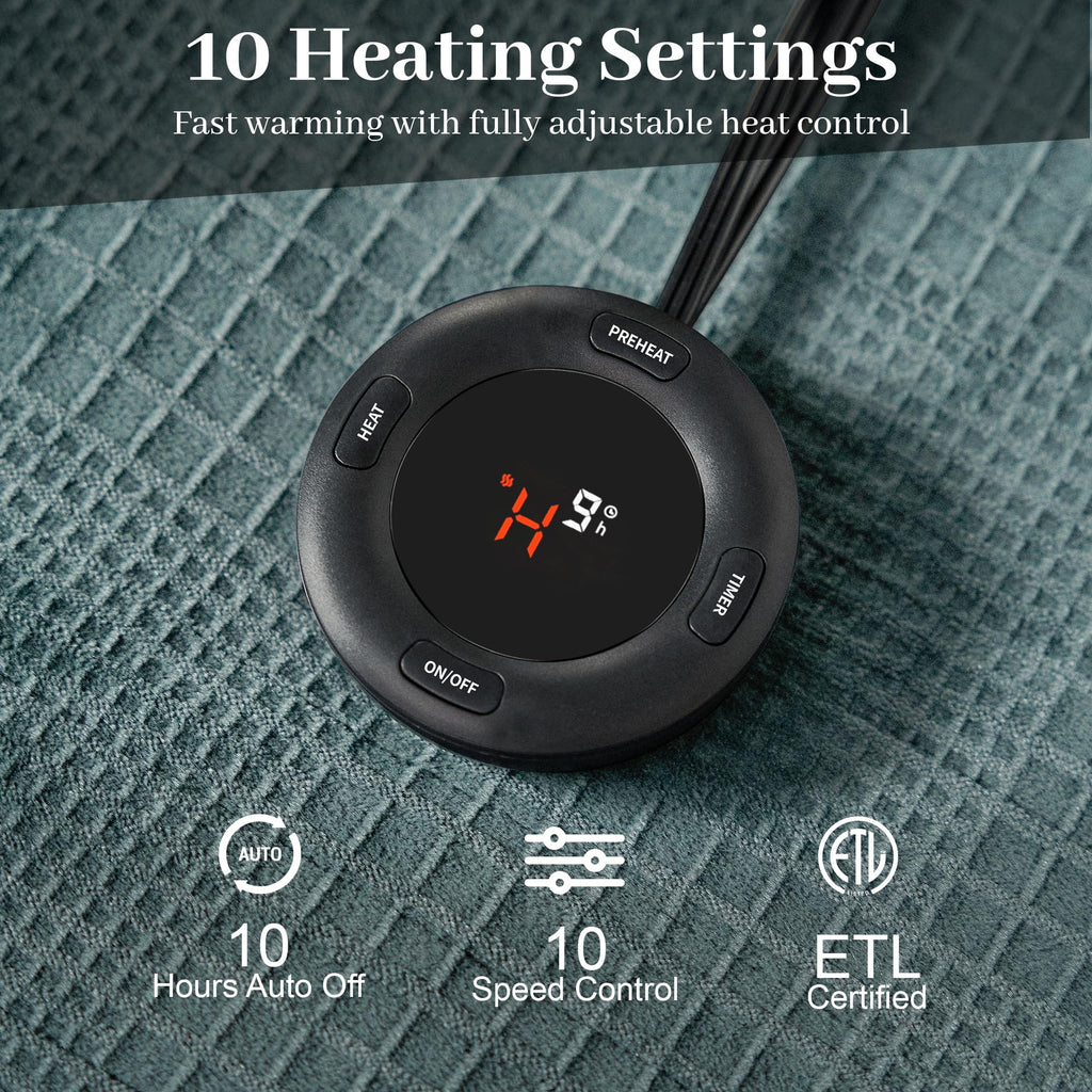 Verwarmd deken elektrisch deken plaid 50''X60'' - verwarmingsdeken met 6 warmtestanden - 2-10 uur automatische uitschakeling, ETL gecertificeerd, wasmachinebestendig (zwart)