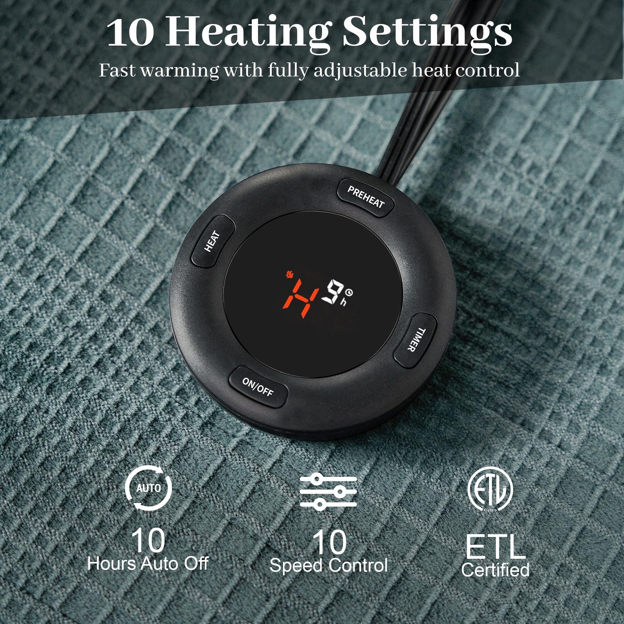 Verwarmd deken elektrisch deken plaid 50''X60'' - verwarmingsdeken met 6 warmtestanden - 2-10 uur automatische uitschakeling, ETL gecertificeerd, wasmachinebestendig (zwart)