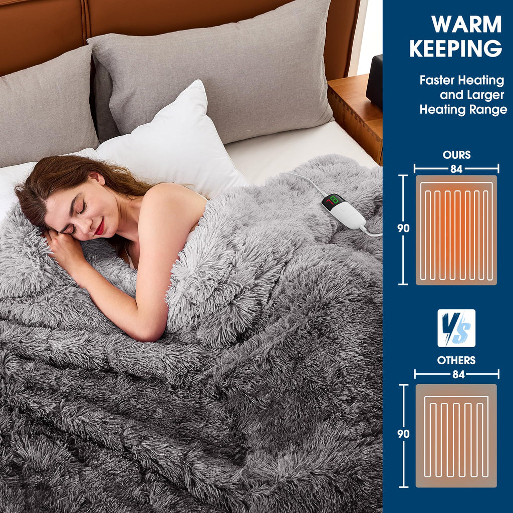 Elektrische Heizdecke mit Kunstpelz, Größe mit flauschigem Sherpa-Rücken, wärmende Plüschdecke Geschenk, weiche Heizdecken mit 10 Wärmeeinstellungen, 5 Zeiteinstellungen, ETL 50"x60", Anthrazitgrau