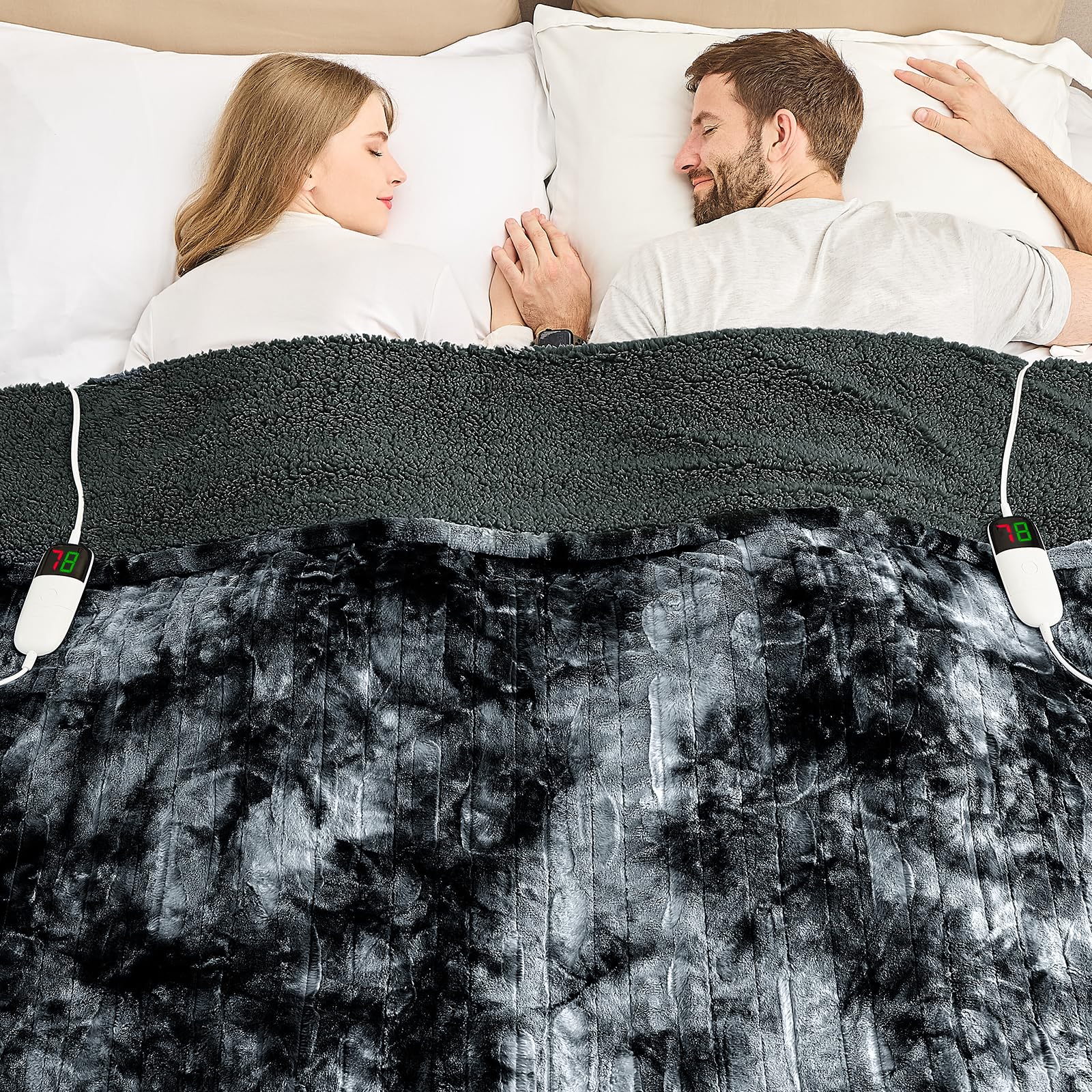 Manta Elétrica Aquecida OCTROT - Manta de Aquecimento em Sherpa de Lã para Sofá, Manta de Aquecimento de Pelo Sintético para Colo com Temporizador de 5 Posições e 10 Níveis de Aquecimento, Certificação ETL&FCC, para Adultos