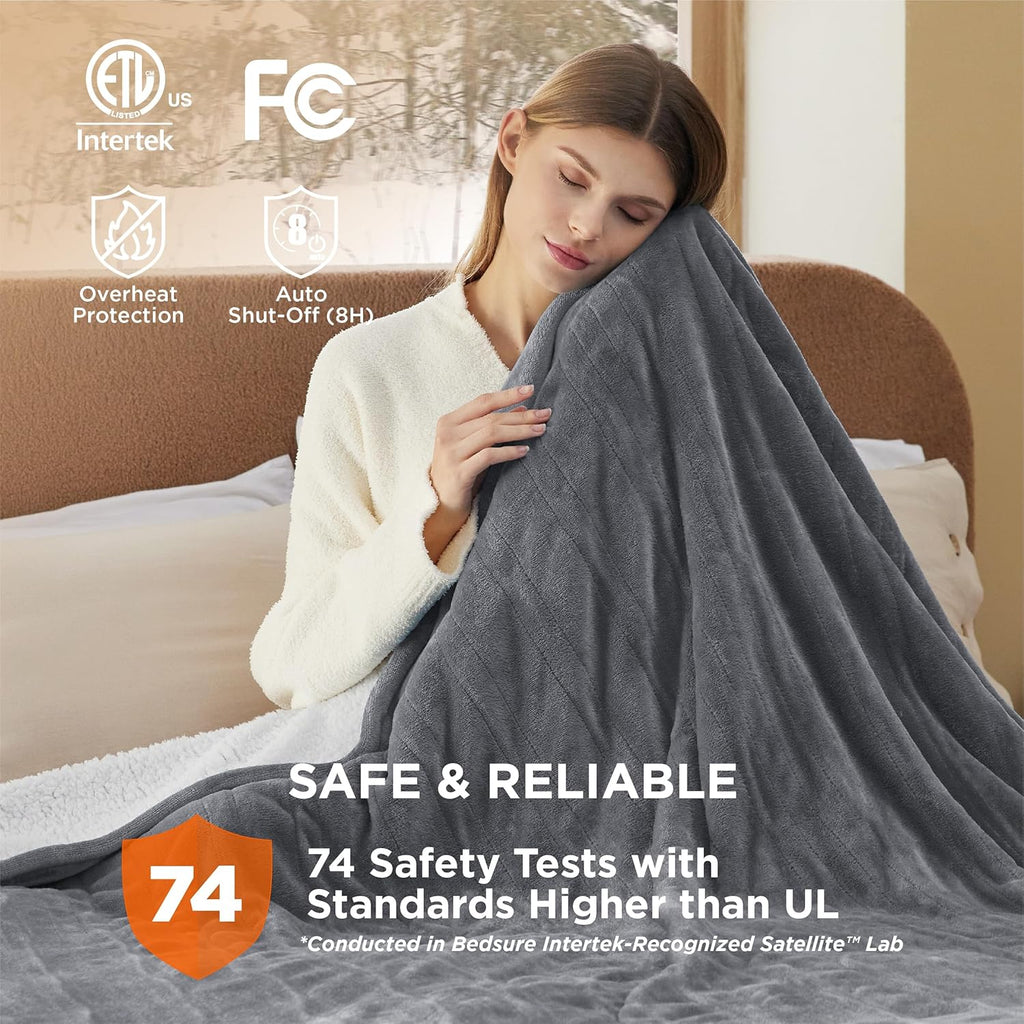 Bedsure Electric Blanket Queen Size - Dual Control Heated Blanket Queen, GentleSoft™ Fast Heating with 10 Time Settings & 10 Heat Settings, Warm Gift for Grandma (84x90 inches, Grey)