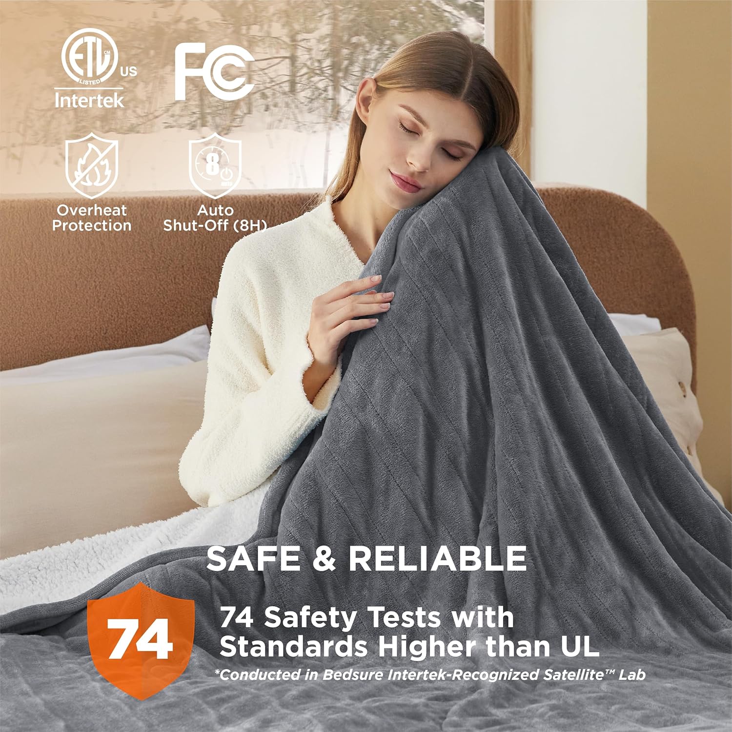 Bedsure Electric Blanket Queen Size - Dual Control Heated Blanket Queen, GentleSoft™ Fast Heating with 10 Time Settings & 10 Heat Settings, Warm Gift for Grandma (84x90 inches, Grey)