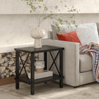 Large End Table Farmhouse Side Table Industrial Style Sofa Table Coffee Table Metal X Accent Wood End Table NightStand with Storage Shelf for Living Room Bedroom Black MLBZ16B