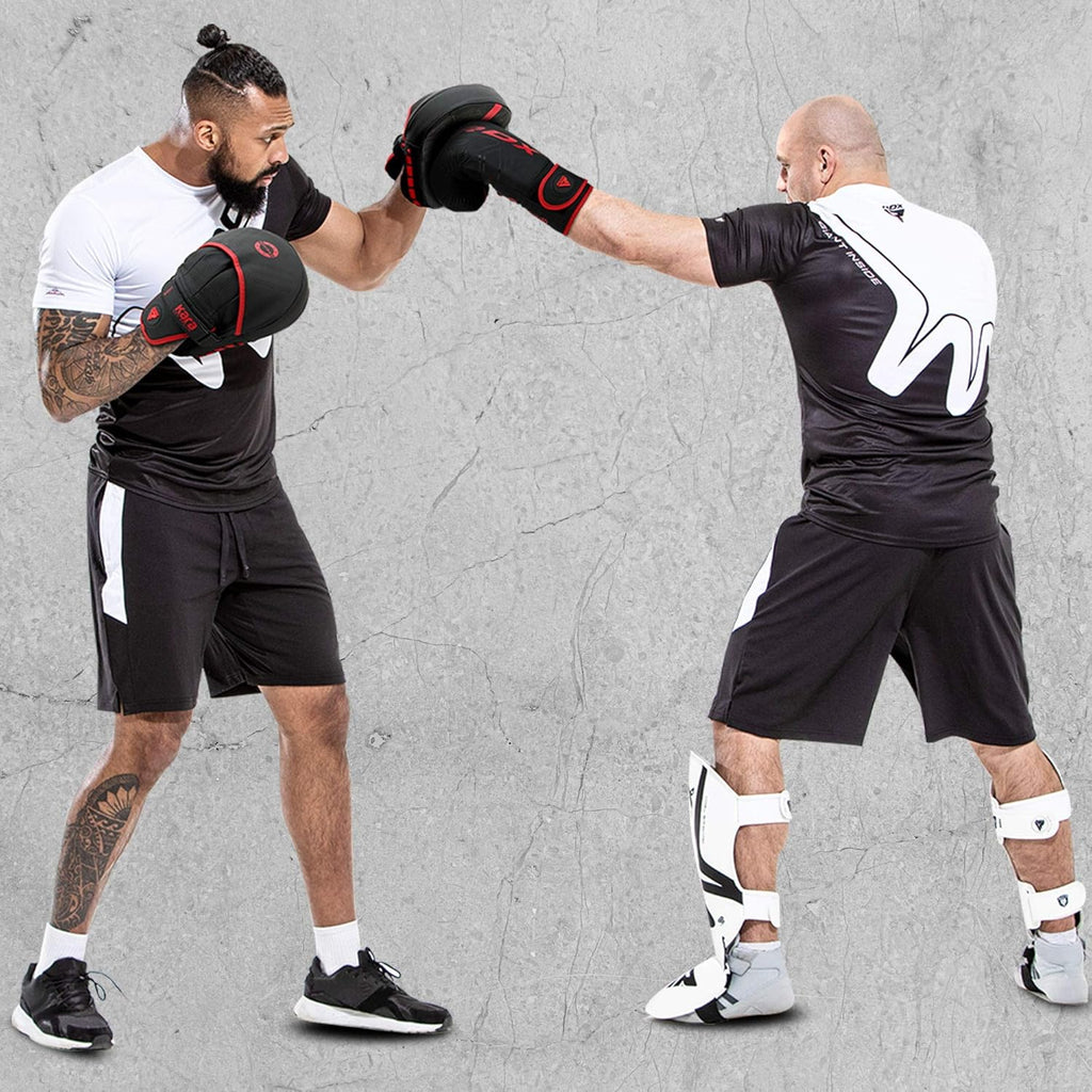 RDX Boxing Pads Curved Focus Mitts, Maya Hide Leather Kara Hook and jab Training Pads, Adjustable Strap Ventilated, MMA Muay Thai Kickboxing Coaching Martial Arts Punching Hand Target Strike Shield