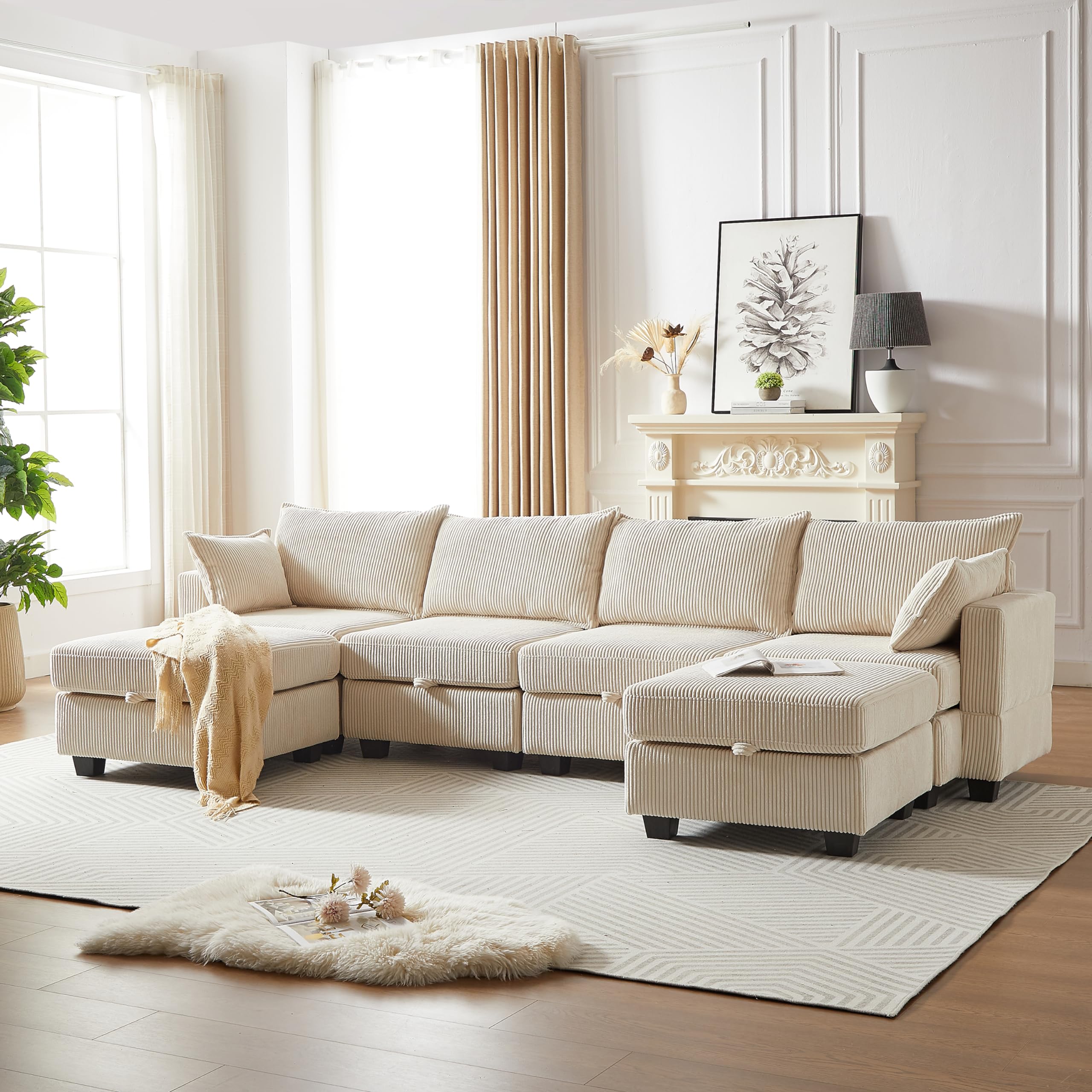 Ball & Cast 82" Velvet Corner Chesterfield Sofa, L-Shaped Sectional Couch with Nailhead Trim & 3 Cushions for Living Room, Bedroom, Apartment, Office,Beige