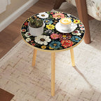 Mandala Small Rectangle End Table, Side Table with Black Flowers Finish, Retro Modern Small Coffee Table for Balcony, Living Room(11.8" D x 15.7" W x 17" H, White, Rectangle)