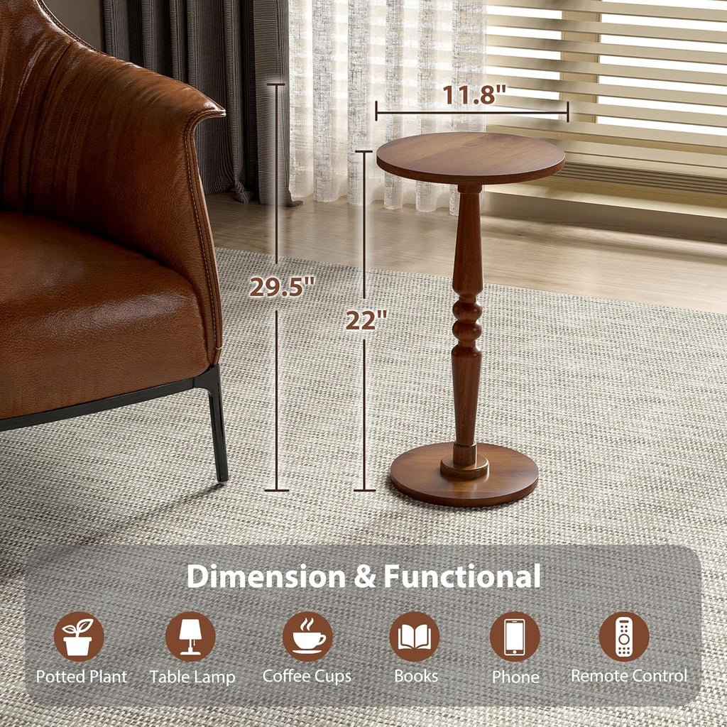 Small Wood Round Side Table - Modern Accent Nightstand Pedestal Table for Living Room, Bedroom - Compact Coffee Table, Tea Table, Drink Table, End Table for Small Spaces, Corners, Office