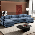 Ihanherry 146" U-Shaped Modern Sofa Modular Sectional Cloud Couch with 2 Ottoman, 6-Seat Chenille Deep Seat Sofa with 6 Pillows for Living Room, Bedroom and Apartment, Black