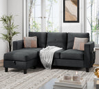 JAMFLY Sectional Sofas Couches for Living Room, L Shaped Couch with Storage Sofa Set, Small Couches for Small Spaces with Movable Ottoman, Dark Grey
