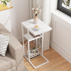 Vagusicc C Shaped End Table with Charging Station, Side Table for Couch, Small Side End Table for Small Spaces, 28" High Slide Under Sofa Table for Coffee, Tv Tray Table for Living Room, White