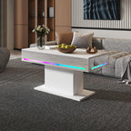 Led Coffee Table for Living Room, Living Room Table Rectangular Center Table, Modern High Glossy Wooden Coffee Tables with 16 Colors LED Lights for Dining Reception Room, White