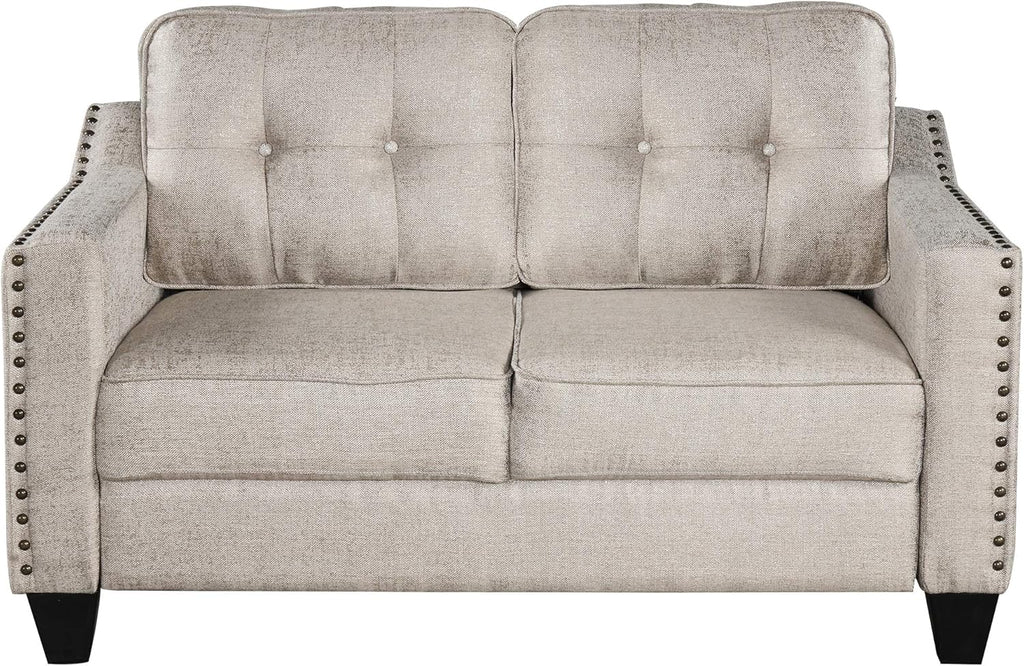 3 Pieses Mid-Century Modern Sofa Sets Linen Fabric Tufted Back Include 3 Seaters Couch, Loveseat and Armchair with Rivets Rivets for Home Apartment Office Living Room Furniture Sets