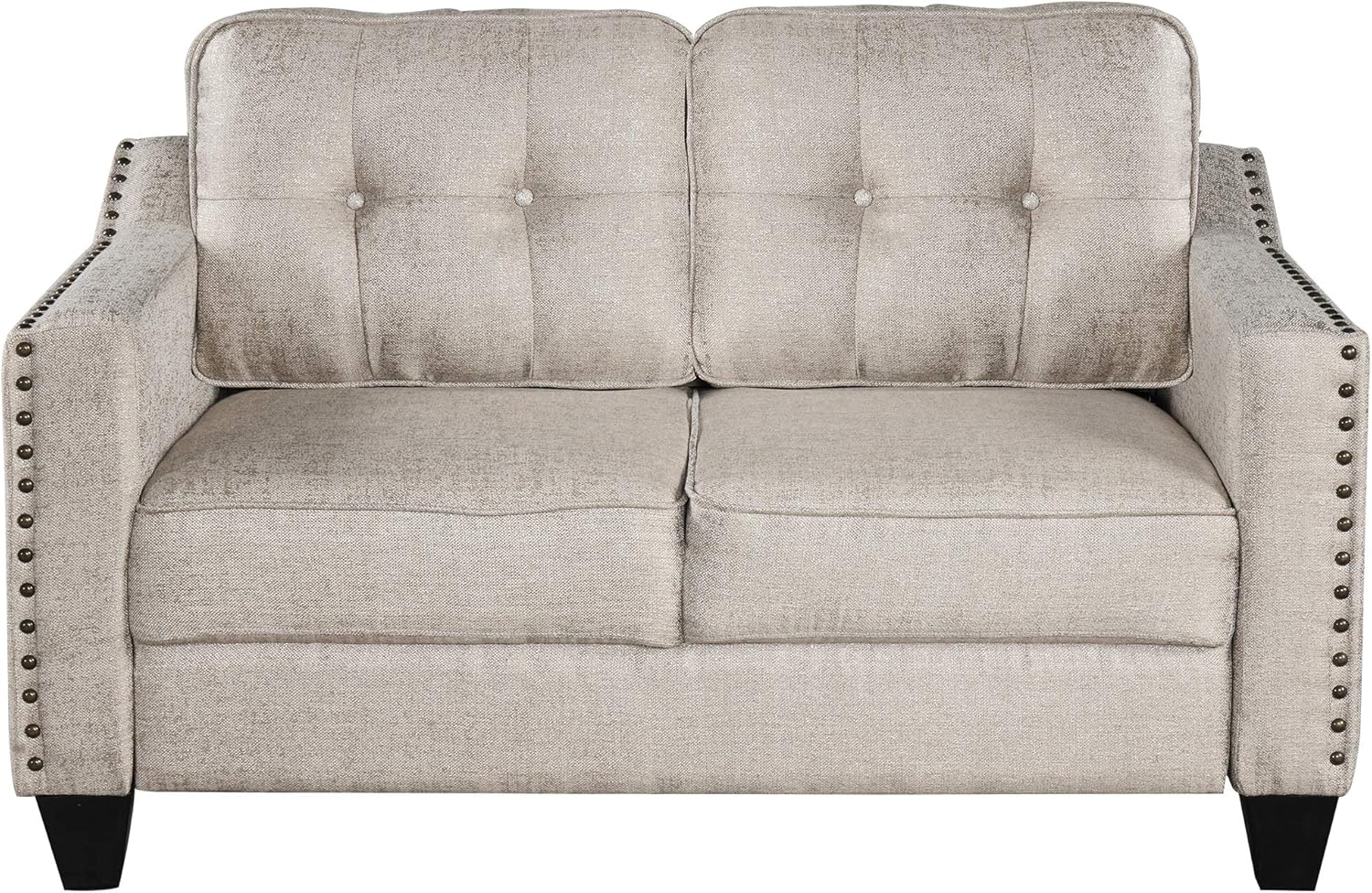 3 Pieses Mid-Century Modern Sofa Sets Linen Fabric Tufted Back Include 3 Seaters Couch, Loveseat and Armchair with Rivets Rivets for Home Apartment Office Living Room Furniture Sets