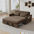55'' Sofa Bed, Pull Out Sleeper Sofa Couch Bed, Loveseat Couch Bed, Futon Sofa Bed with Side Pocket, Convertible Sofa Bed for Living Room, Apartment, Bedroom, RV, Brown