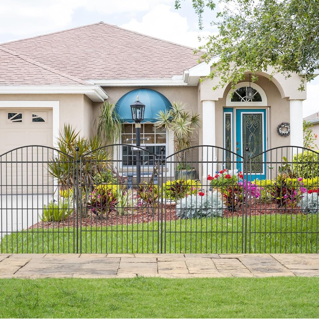 Decorative Garden Fence Animal Barrier with Gate 40 in(H)×27.6 Ft(L) 12 Panels, Dog Rabbit Fencing Arched Rustproof Metal No Dig Pet Outdoor Garden Fence for Yard, Patio, Flower Bed