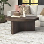 Henn&Hart 36" Fluted Round Wood Pedestal Low-Profile Coffee Table for Living Room, Family Room, or Office, Alder Brown