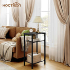 Hoctieon 3 Tier End Table, Telephone Table, Tall Side Table with Storage, Small Nightstand for Small Spaces, Metal Frame, For Living Room, Bedroom, Sofa Couch, Hall, Easy Assembly, Black