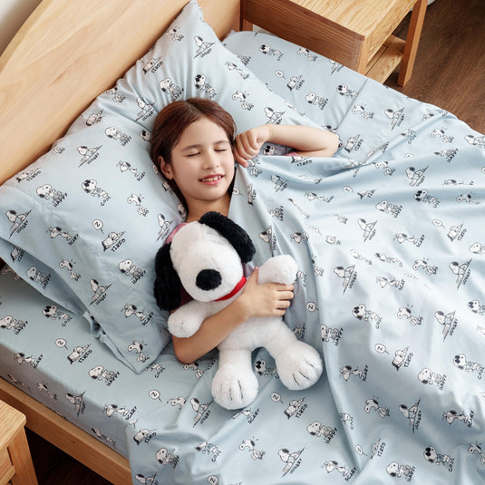 Berkshire Blanket Peanuts® Kids Sheet Set, Full Size - 4 Pieces, Peanuts® Mini Poses and Paws Grey, Cute Character Snoopy Printed Soft Microfiber Bed Sheets