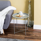 Home Basics , Matte Grey Foldable Round Multi-Purpose Metal Side Accent, Coffee, End Table for Bedroom, Living Room