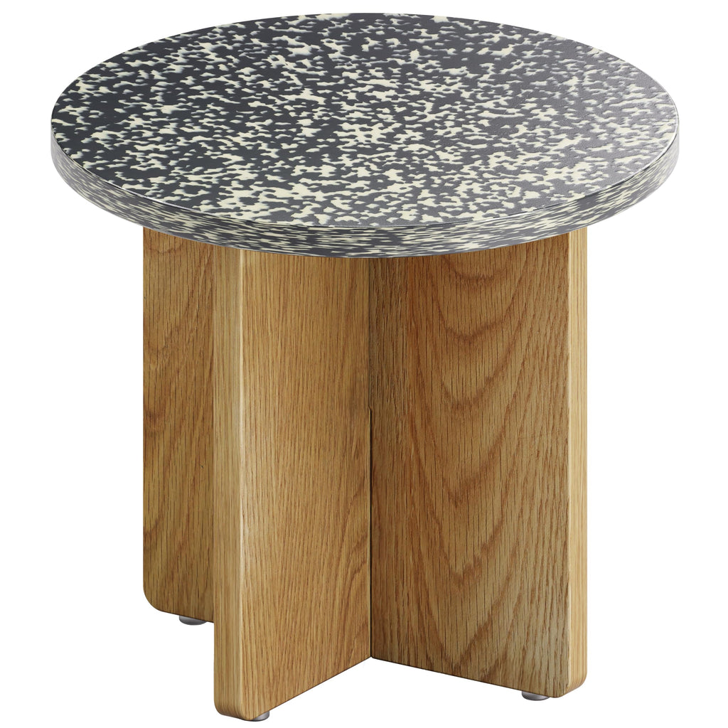 Melino Ocean-Plastic Round Side Table for Living Room, Bedroom, Nightstand with FSC Wood Base, Easy Assembly, Accent/Coffee Table (Stellae Obscura)