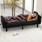 ECOTOUGE Faux Leather Futon Couch, Convertible Sofa Bed with Adjustable Back, Modern Sleeper Sofa for Living Room, Black