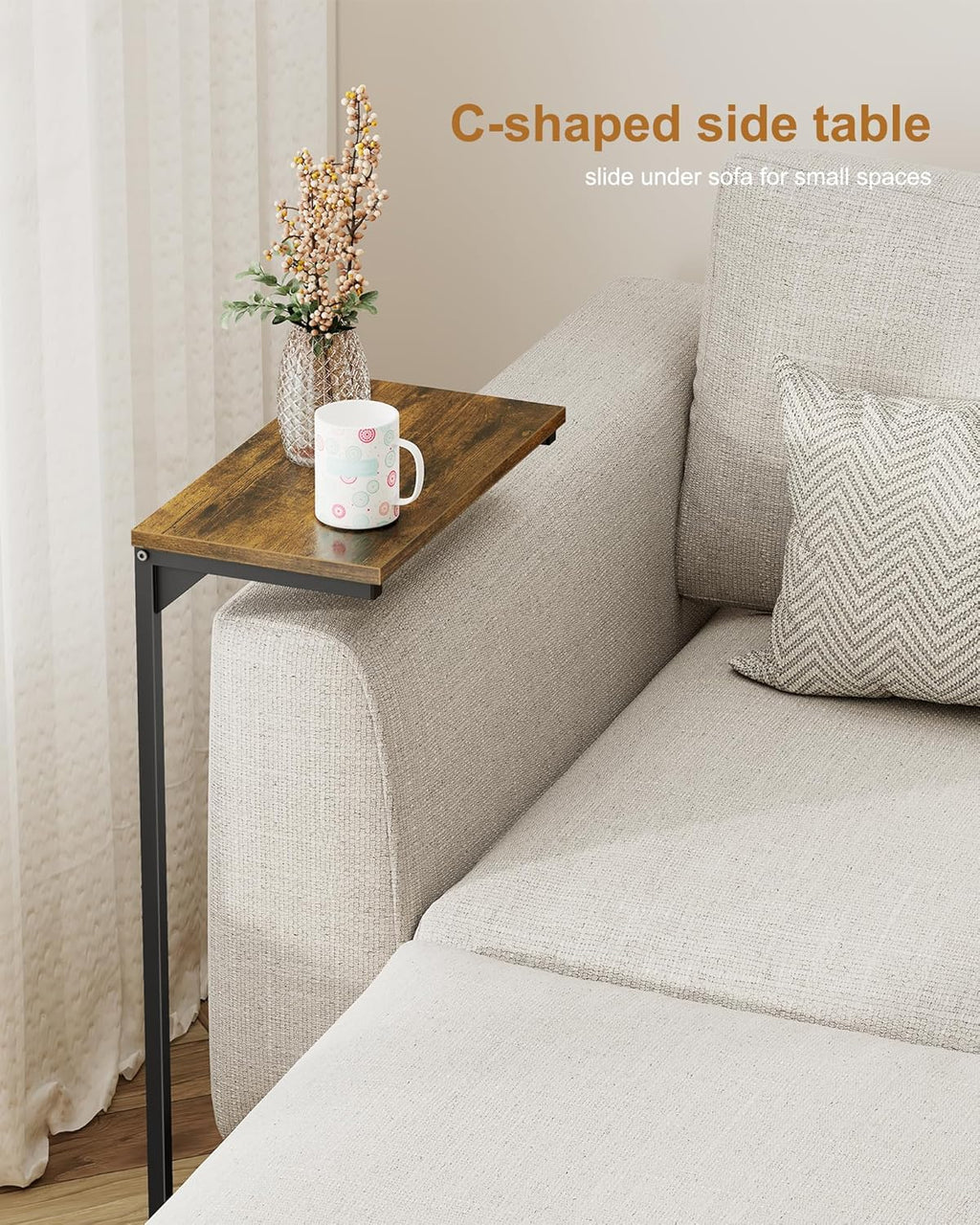 TUTOTAK C Shaped End Table, Tv Tray, Small Side Table, 28.7 inch Tall Couch Table, Tray Table, Sofa Table, Living Room, Bed Room, Brown TB01BB071