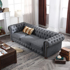 ERYE Clasic Chesterfield 3 Seaters Sofa Couch Luxury Roller Armrest,Special Soild Wood Legs, Linen Fabric Upholstered Button Tufted Sofa&Couch with Removable Cushions & Nailhead Decor