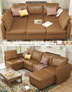 EASE MOOSE Faux Leather Sectional Modular Sleeper Sofa Sectional Sofa Bed with Storage, Faux Leather Modular Sofa Sectional Couch Brown