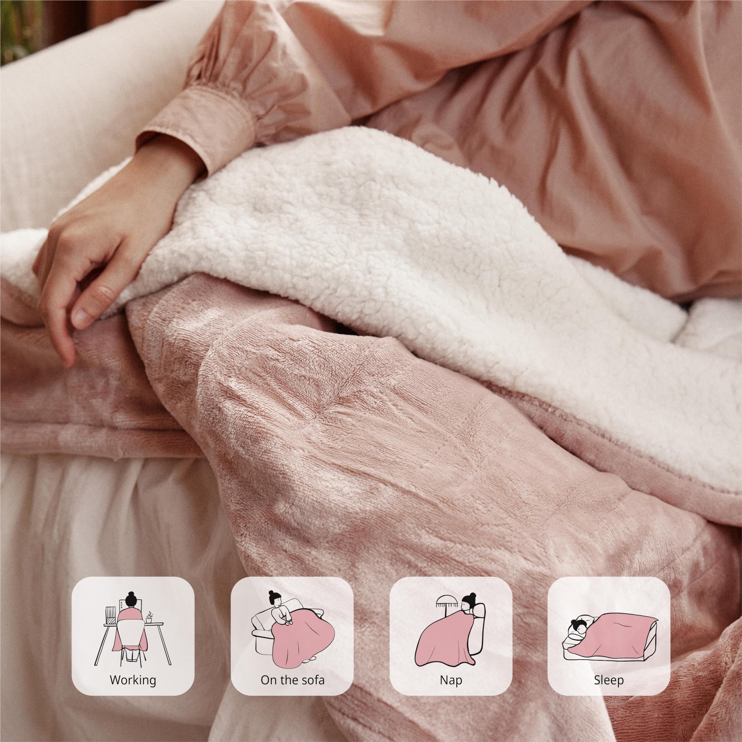 Opvarmet tæppe 50" x 60" - Opvarmet tæppe med 5 varmeniveauer og 3 timers automatisk slukning, maskinvaskbar, ETL &amp; FCC-certificering, overvarmebeskyttelse (Racoon) 