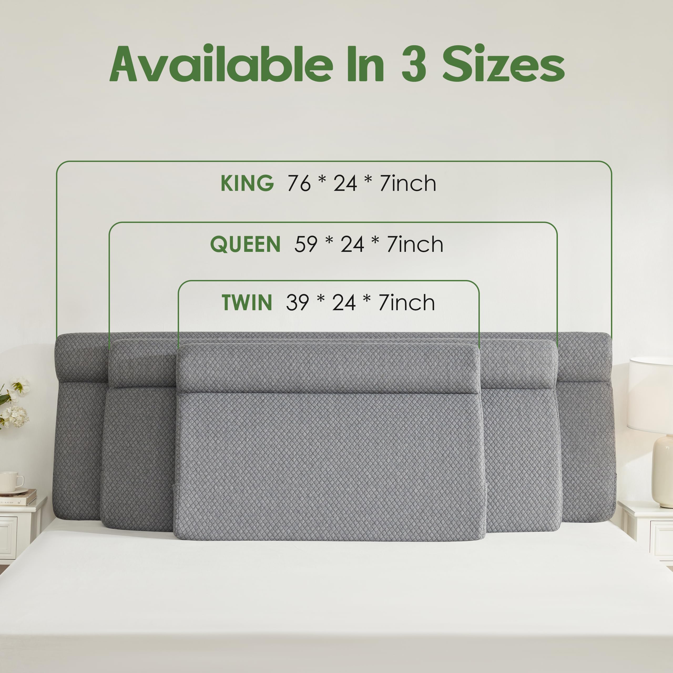 AYEASY Wedge Pillow Headboard, Queen Triangle Headboard Pillow, Bed Wedge Pillow for Headboard, Reading Backrest Pillows for Sitting in Bed Memory Foam, Long Back Rest Pillow Dorm Daybed Grey, Queen