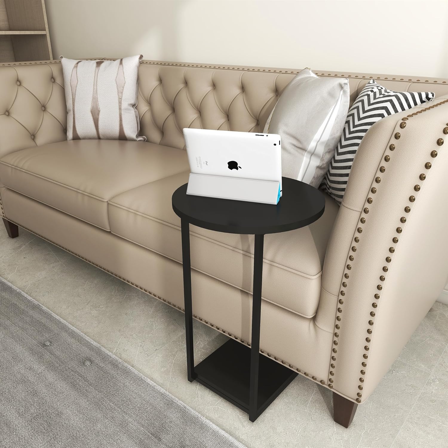 HDANI C End Table,Couch Table That Slide Under,Small Sofa Side Table in Living Room,Bedroom,Black