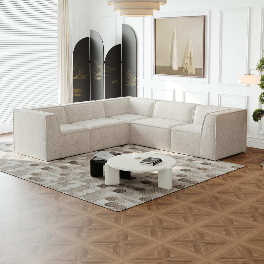 Ball & Cast 82" Velvet Corner Chesterfield Sofa, L-Shaped Sectional Couch with Nailhead Trim & 3 Cushions for Living Room, Bedroom, Apartment, Office,Beige