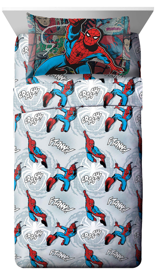 Jay Franco Marvel Spidey and His Amazing Friends Team Spidey Twin Size Sheet Set - 3 Piece Set Super Soft and Cozy Kid’s Bedding - Fade Resistant Microfiber Sheets (Official Marvel Product)