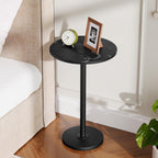 Round Side Table, Tall Drink End Table for Small Spaces, Pedestal Style Martini Side Table in Living Room, Bedroom, Dormitory, Marble Black and Black ET30BM