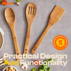 Riveira Dark Bamboo Wooden Spoons for Cooking 3-Piece, Apartment Essentials Wood Spatula Spoon Nonstick Kitchen Utensil Set Premium Quality Housewarming Gifts for Everyday Use